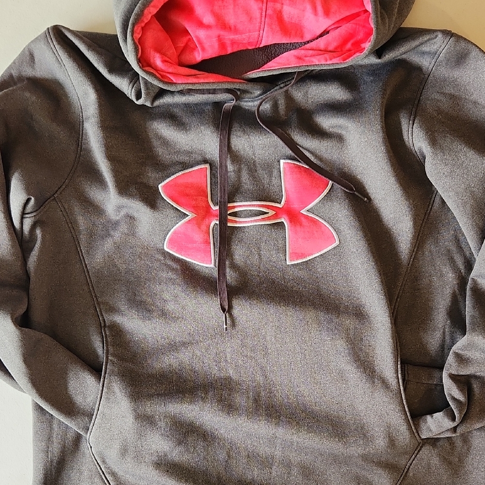 Under Armour Charcoal Hoodie with Vibrant Pink Logo.